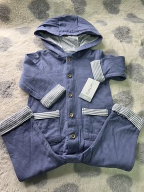 Carter's Blue Hooded Baby One-Piece Romper